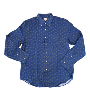 NWT J. Crew Men's Square Flower Blue/Green Cotton-Wool Challis 2 Pocket Shirt